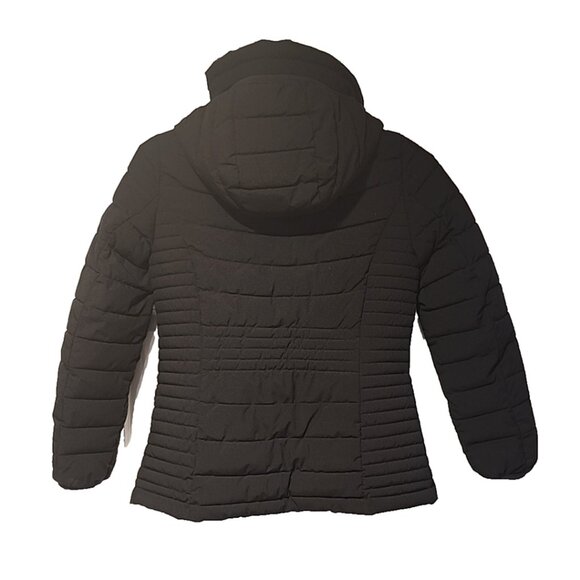 DKNY size SMALL Bib Front Puffer winter Jacket Womens Black coat with hood - Picture 6 of 12